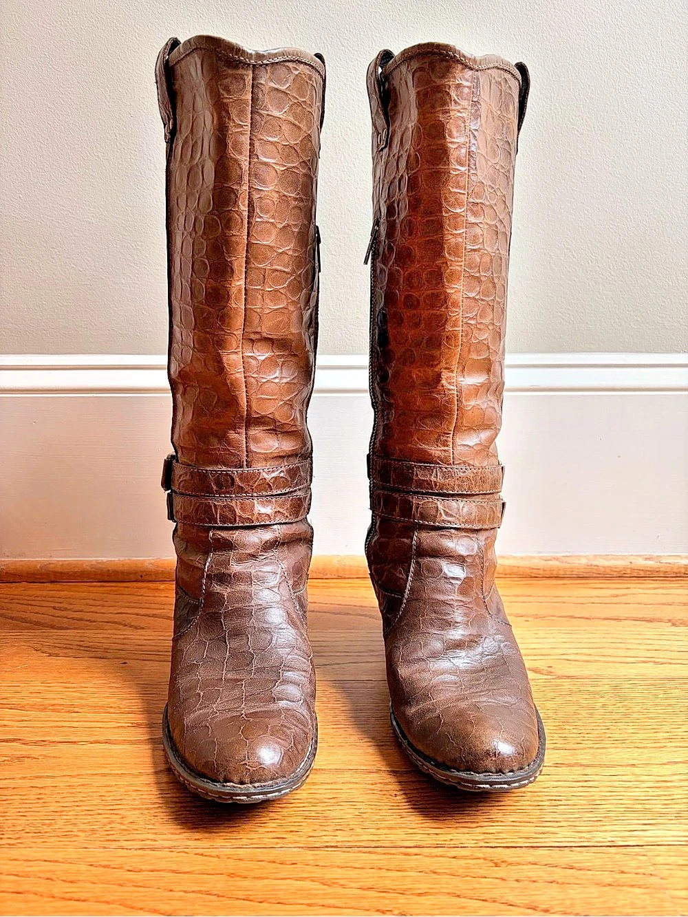 Born Brown Embossed Heeled Boots - Picture 3 of 10